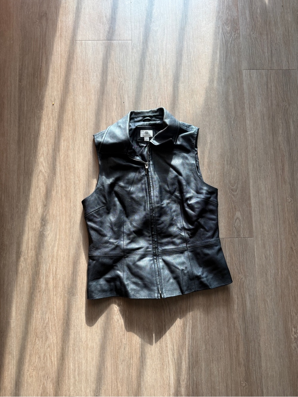 Apt. 9 Black Faux Leather Sleeveless Zip Vest